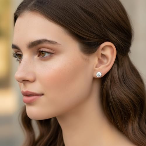18K Gold Plated Round Princess Cut Clear Cubic Zirconia Stud Earring of 6 Pairs - color: C-gold