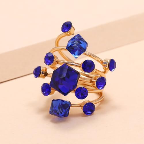 Big Geometric Cube Crystal Ring for Women Statement Geometry Rhinestone Open Rings Crystal Rhinestone Cocktail Ring CZ Fashion Classic Party Wedding Jewelry - color: Blue