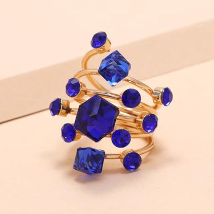 Big Geometric Cube Crystal Ring for Women Statement Geometry Rhinestone Open Rings Crystal Rhinestone Cocktail Ring CZ Fashion Classic Party Wedding Jewelry - color: Blue