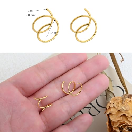 Sterling Silver Double Twist Hoop Earrings Tiny Spiral Second Hole Earrings Cartilage Double Hoop Piercing Earrings for Women Trendy -Silver & Gold - color: Gold