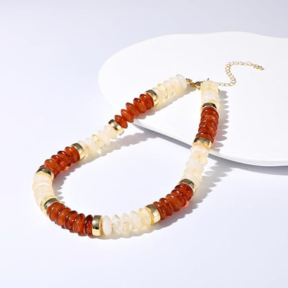 RISHEGAE Chunky Beaded Necklace for Women Boho Resin Beaded Choker Necklace Adjustable Surfer Beach Strand Necklaces Gold Handmade Acrylic Beads Jewelry Gift for Women - color: Style 1brown