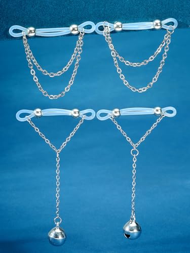 Longita Silver Gold Fake Nipple Rings Non Piercing Nipple Jewelry with Chain Adjustable Elastic Nooses Non Pierced Faux Body Jewelry for Women Men Comfortable Valentine's Day - color: B1- chain - silver