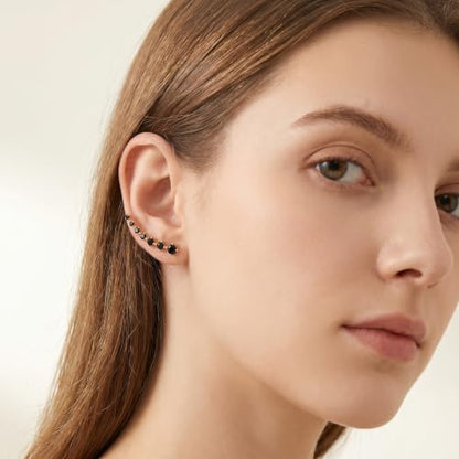 Reffeer Solid 925 Sterling Silver 7 Crystals Cuff Earrings Climber for Women Crawler Earrings Wraps - color: D-Yellow-Black CZ