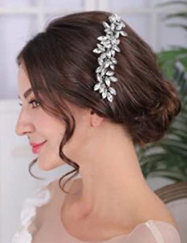 Teyglen Women's Wedding Hair Comb, Silver, 15 *6cm/5.9 *2.36 inches, Alloy+Rhinestones, Luxurious Hair Accessories, Shiny Rhinestones Bridal Side Hair Combs for Women Bride Girls - color: Silver