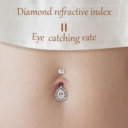 AROWRO Gold Belly Button Ring G23 Titanium Hypoallergenic 14G belly ring for Women Men Teardrop Navel Piercing Jewelry 10mm Barbell With Cubic Zircon - color: Sliver+Clear CZ