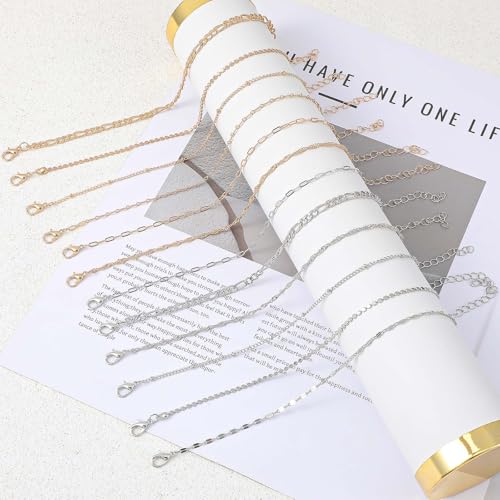 12pcs Gold/Silver Ankle Bracelets for Women Layered Waterproof 14k Cuban Link Chain Anklets Set Adjustable Dainty Summer Beach Gold Accessories Boho Bracelet Jewelry - style: 12PCS Style A