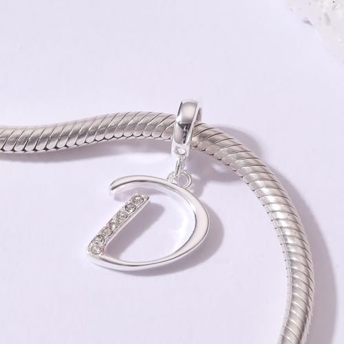 925 Sterling Silver Initial Charm fits Pandora, Gift for Mom Wife | Christmas,Birthday,Mother's Day, Anniversary, Valentine's Day - color: Letter D