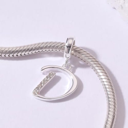 925 Sterling Silver Initial Charm fits Pandora, Gift for Mom Wife | Christmas,Birthday,Mother's Day, Anniversary, Valentine's Day - color: Letter D