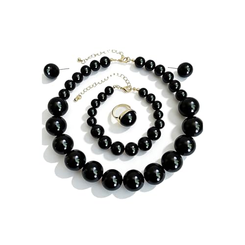 Prom Jewelry Set for Women Pearl Jewelry Sets Pearls Necklace Earrings Bracelet Ring Sets Faux Pearls Bridesmaid Bridal Wedding Prom Outfits Jewelry Sets - color: Black