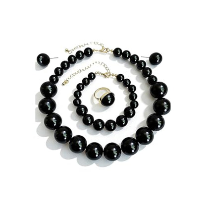 Prom Jewelry Set for Women Pearl Jewelry Sets Pearls Necklace Earrings Bracelet Ring Sets Faux Pearls Bridesmaid Bridal Wedding Prom Outfits Jewelry Sets - color: Black