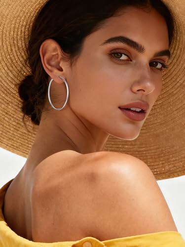 ChicSilver 925 Sterling Silver Hoop Earrings for Women Hypoallergenic, Lightweight Large Gold Plated Silver Hoop Earrings, Endless Hoops Earring 20/30/40/50/60/70MM - color: A. High Polished Silver, size: 40mm