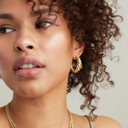 IFKM 24 Pairs Gold Hoop Earrings Set for Women Hypoallergenic Chunky Chain Twisted Open Hoops Dangle Earring Packs for Birthday Party Christmas Fashion Jewelry Gift - color: 24 Fashion gold