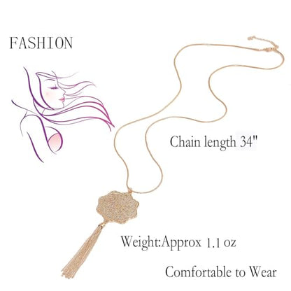 MOLOCH Long Necklaces For Woman Disk Circle Pendant Necklaces Tassel Fringe Necklace Set Statement Pendant - color: floral-shaped-gold