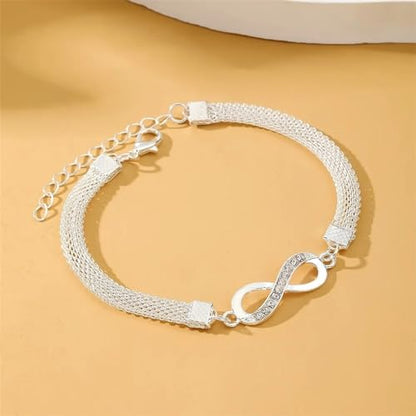 Fesciory Silver Ankle Bracelets for Women, Adjustable Rhinestone Pendant Tennis Anklet, Butterfly Heart Infinite Diamond Summer Beach Foot Chain Jewelry Gifts - style: Infinite1