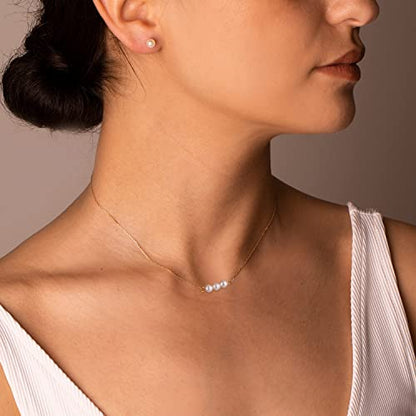Pearl Necklaces for Women,14K Real Gold Plated Dainty Cute Pearl Necklace for Women Handmade Pearl Chain Necklace Everyday Jewelry Gift - color: Bar Style-Three Pearl-Gold