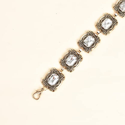 ILuvatar Green Glass Diamond Chain Belt - Metal Women's Western Style Dress Belt - color: Golden-u3