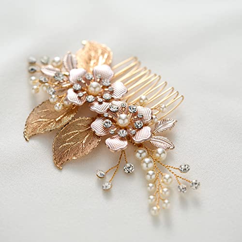 SWEETV Gold Wedding Hair Comb-Handmade Bridal Hair Clip Wedding Hair Accessories for Women - color: Gold-A