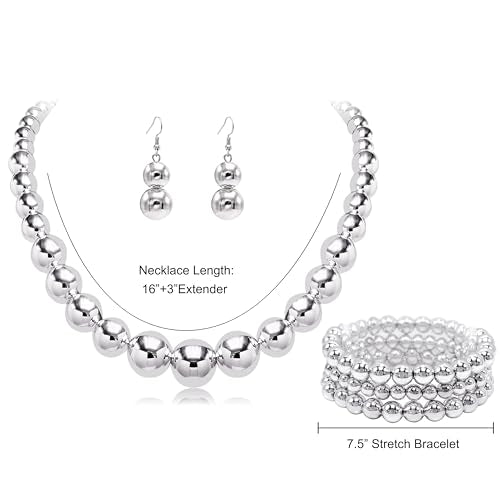 Cryshimmer Pearl Choker Necklace for Women Faux Pearl Beads Strand Necklace Earring Set Costume Jewelry,Gift for Wife Mother - color: Silver Set-1 Jewelry Set