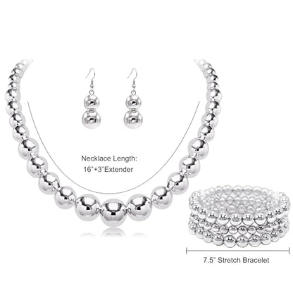 Cryshimmer Pearl Choker Necklace for Women Faux Pearl Beads Strand Necklace Earring Set Costume Jewelry,Gift for Wife Mother - color: Silver Set-1 Jewelry Set