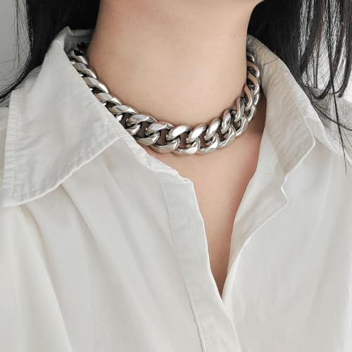 SDA Wide Chunky Gold Chain Necklace - Heavy and Waterproof 316L Surgical Steel with 18K Gold Plating for Modern Men and Women into Hip Hop Fashion - color: B1751-22mm-White Gold