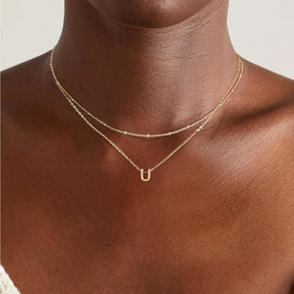 Gold Initial Necklaces for Women, 14k Gold Plated Round Letter A-Z Pendant Necklace Trendy Capital Monogram Necklace Dainty Name Pendant Necklace for Women Jewelry Gifts - style: Gold U