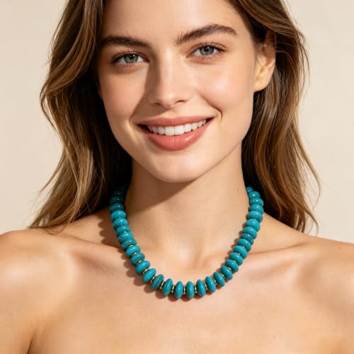 Acrylic Beaded Necklace for Women,Beach Strand Jewelry Gifts | Statement Necklace,Cute Trendy Handmade Jewelry for Women,Chunky Beaded Necklace,Resin Beads Choker - color: Turquoise