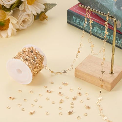 Jabogrii 5 Meters Star Moon Jewelry Making Chains Gold Plated Brass Chain | DIY Jewelry Making Supplies Necklace Bracelet Craft Chain Roll for Jewelry Making - color: Moon Gold