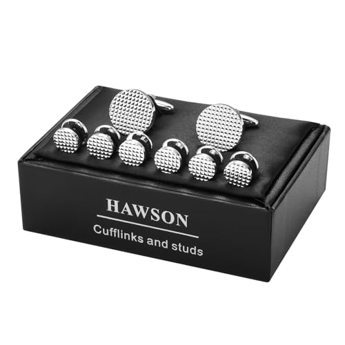HAWSON Silver/Gold Cufflinks for Men with Tuxedo Shirt Studs,Men Accessories Jewelry with Gift Box,Gifts for Family,Best Friend on Wedding Business Birthday Anniversary - color: Silver ( Cufflinks with 6 pcs studs)