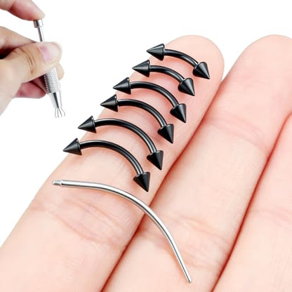 Internally Threaded Eyebrow Piercing Jewelry Surgical Steel Tiny Eyebrow Rings Vertical Labret Lip Jewelry Small Ear Rook Earring for Women Men 18g 16g 14g Plus Piercing Ball Grabber Tool - color: black, size: 16g,spike end