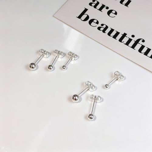 IMBOS Pearl Earrings 14k Gold Plated Daisy Flower Stud Earrings for Women Ball Stud Flat Back Earring Hypoallergenic Statement Earring Trendy Jewelry Gift for Women - color: Silver-Ball 3,4,5