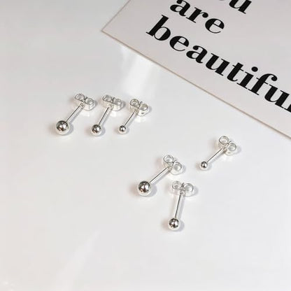 IMBOS Pearl Earrings 14k Gold Plated Daisy Flower Stud Earrings for Women Ball Stud Flat Back Earring Hypoallergenic Statement Earring Trendy Jewelry Gift for Women - color: Silver-Ball 3,4,5