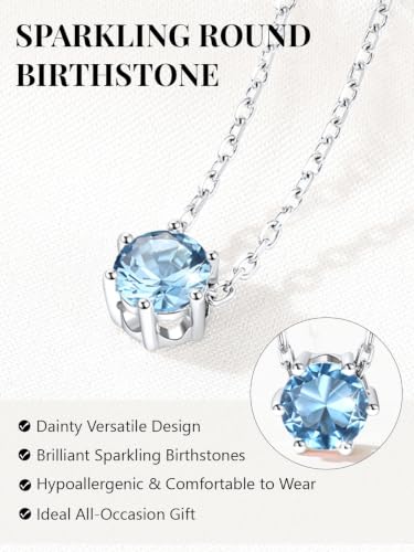 Silvora Heart/Round Birthstone Necklace for Women, Sparkling Crystal Pendant, Dainty Birth Month Jewelry, Adjustable 16"+2" Chain - color: Silver, style: March Round