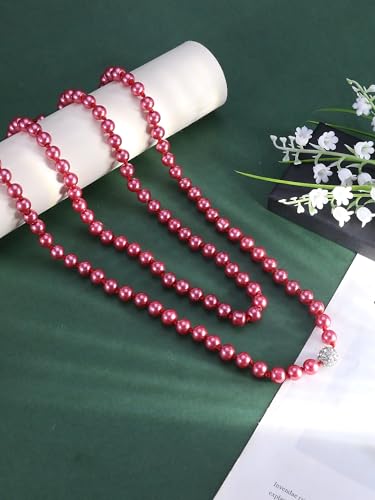 Long Pearl Necklace for Women Dainty Zircon Bead Pearl Necklace Layered Faux Pearls Necklaces Long Wedding Long Pearl Necklace Delicate Jewelry for Brides - color: Style-G red