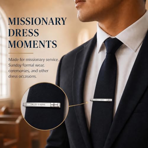 Missionary Tie Clip for Men, Live to Serve Design Tie Bar with Presentation Box for Formal Wear