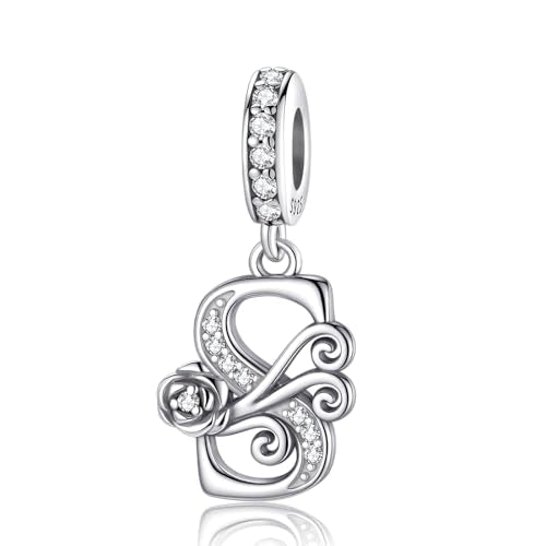 LNQOBU Complete A~Z Alphabet Charm Letter Beads, Solid 925 Sterling Silver with Cubic Stones Rose Alphabet Charm fits Pandora Bracelets Necklace Women Jewelry - color: CYT-S