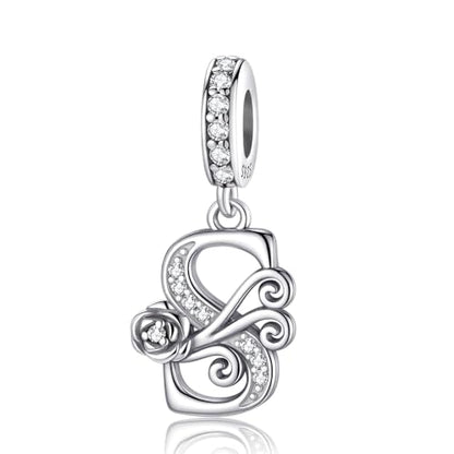 LNQOBU Complete A~Z Alphabet Charm Letter Beads, Solid 925 Sterling Silver with Cubic Stones Rose Alphabet Charm fits Pandora Bracelets Necklace Women Jewelry - color: CYT-S