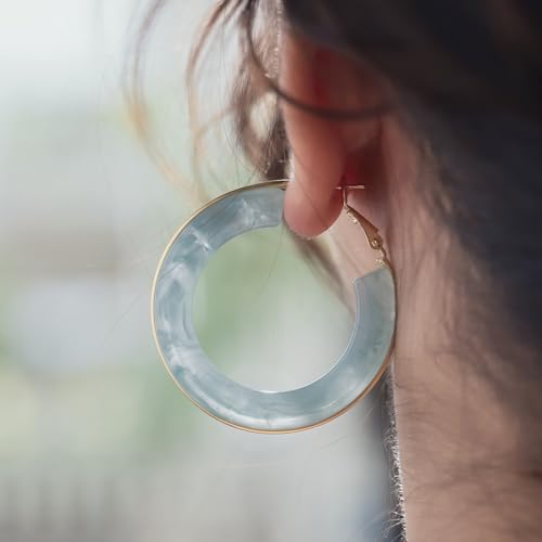 Chunky Gold Resin Hoop Earrings Leverback Statement Huggie Hoops Dangle Drop Dressy Earring Prom Festival Vacation Jewelry for Women - color: Teal, size: Hoop