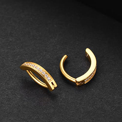 Clicker Belly Button Ring Hoop Belly Button Ring 14G Navel Ring | Surgical stainless steel hinged belly button ring for belly button piercing, navel body jewelry for women and men - color: CZ-Gold