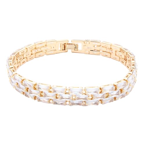 Tennis Bracelet, 13mm Width, Black Cubic Zirconia, Gold Plated Brass, 7 Inch Length, 11 Grams - color: Gold Clear