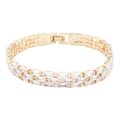 Tennis Bracelet, 13mm Width, Black Cubic Zirconia, Gold Plated Brass, 7 Inch Length, 11 Grams - color: Gold Clear