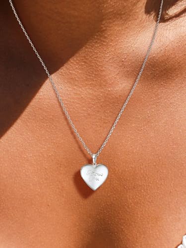 U7 Custom Photo Locket Necklace - Oval & Heart Shaped Locket - Gold/Silver/Rose Gold Personalized Image Necklaces for Women - color: 03-Platinum I Love You, style: b. locket+text
