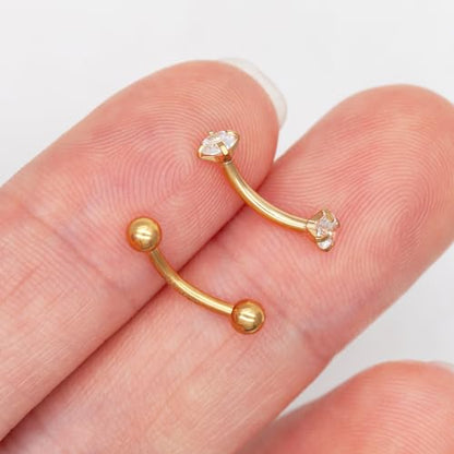 2 Pcs 14k Gold Filled Eyebrow Rings, 16G Threaded Rook Piercing Jewelry, Surgical Steel Vertical Lip Labret Belly Tongue Ring Daith Earring Curved Barbells - color: 8mm-2pcs