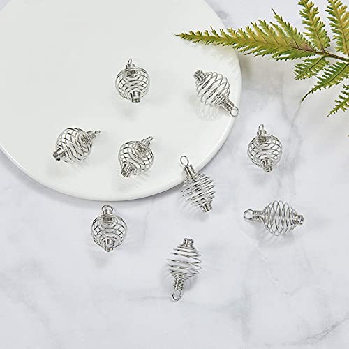 LiQunSweet 100 Pcs 304 Stainless Steel Spiral Bead Cages Lamp Shaped Charms Crystal Holder Pendants for Necklace Jewelry Making and Crafting - 34x19mm - color: Stainless Steel Spiral Cage
