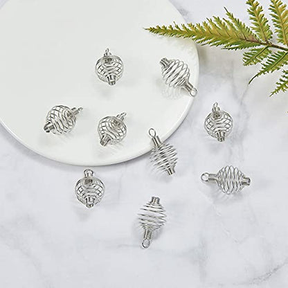 LiQunSweet 100 Pcs 304 Stainless Steel Spiral Bead Cages Lamp Shaped Charms Crystal Holder Pendants for Necklace Jewelry Making and Crafting - 34x19mm - color: Stainless Steel Spiral Cage