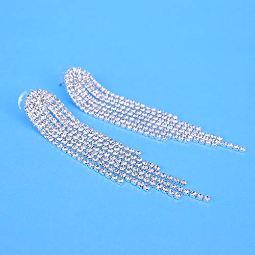 Mlouye 3.3"L Rhinestone Earrings Dangling Long Fringe Crystals Chandelier Dangle Drop Earrings for Women - color: 1-Pierced-Silver Clear