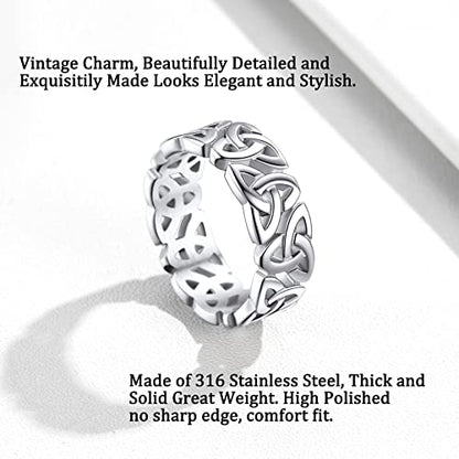 Bestyle Celtic Knot Band Rings for Men Women, Stainless Steel Irish Finger Ring Viking Wedding Bands Jewelry Gift Wedding Promise Gold Silver Black - color: 03.Stainless Steel
