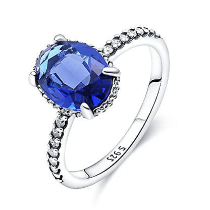 KUNSIR 925 Silver Cubic Zirconia Ring Size 7-9 Wedding Band Sterling Silver Eternity Ring Modern Style - style: Blue Stone Ring