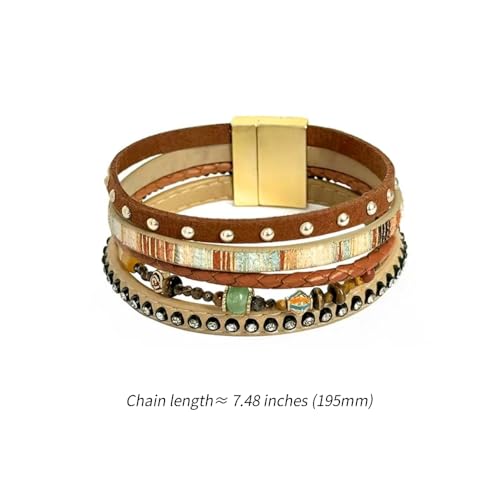 Retro leather bracelet, fashionable bohemian style multi-layered bracelet, beaded tiger eye stone accessories, personalized women's accessories M4900