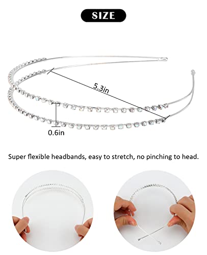 Wecoe 4 Pack AB Rhinestone Headbands Silver Metal Headbands Flower Girl Bridal Wedding Headband Crystal Headpieces Flower Leaf Butterfly Headband Formal Hair Accessories For Women Girls Gifts - color: Silver band & AB rhinestones