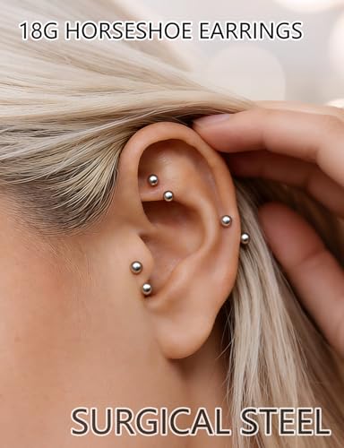 Oufksiyy 16G Horseshoe Septum Rings 6/8/10/12mm with Tool & Ball Grabber,Hypoallergenic for Nose,Rook,Cartilage,Helix,Lips-Silver Gold 316L Surgical Steel Septum Piercing jewelry - color: Silver Tone-16 G(1.2MM)